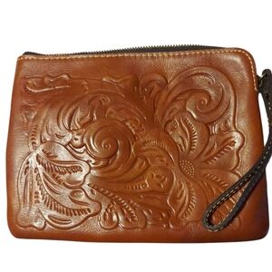 Patricia Nash Tan Embossed Leather Clutch